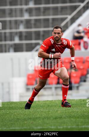 Hanazono Rugby Stadium, Higashi Osaka, Japan. April 2021. Aaron Cruden, 24. April 2021 - Rugby : Japan Rugby Top League 2021 Spiel zwischen Mitsubishi Heavy Industries Sagamihara DYNABOARS 17-50 Kobe Steel Kobelco Steelers im Hanazono Rugby Stadium, Higashi Osaka, Japan. Quelle: SportsPressJP/AFLO/Alamy Live News Stockfoto