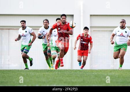 Hanazono Rugby Stadium, Higashi Osaka, Japan. April 2021. Timothy Lafaele, 24. April 2021 - Rugby : Japan Rugby Top League 2021 Spiel zwischen Mitsubishi Heavy Industries Sagamihara DYNABOARS 17-50 Kobe Steel Kobelco Steelers im Hanazono Rugby Stadium, Higashi Osaka, Japan. Quelle: SportsPressJP/AFLO/Alamy Live News Stockfoto