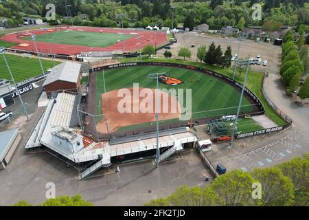 Eine Luftaufnahme des Kelly Field auf dem Campus der Oregon State University, Freitag, 23. April 2021, in Corvalis, Das Stadion ist die Heimat des Orego Stockfoto