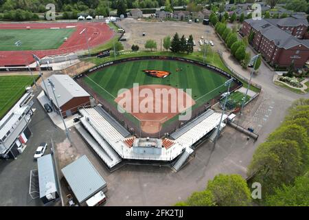 Eine Luftaufnahme des Kelly Field auf dem Campus der Oregon State University, Freitag, 23. April 2021, in Corvalis, Das Stadion ist die Heimat des Orego Stockfoto