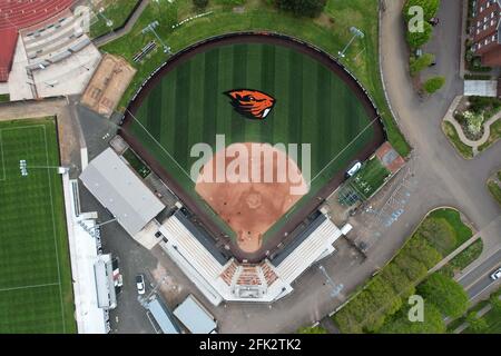 Eine Luftaufnahme des Kelly Field auf dem Campus der Oregon State University, Freitag, 23. April 2021, in Corvalis, Das Stadion ist die Heimat des Orego Stockfoto