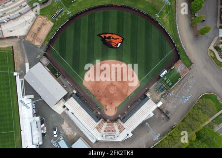 Eine Luftaufnahme des Kelly Field auf dem Campus der Oregon State University, Freitag, 23. April 2021, in Corvalis, Das Stadion ist die Heimat des Orego Stockfoto