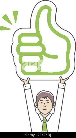 Junger Geschäftsmann hält Pappteller (Daumen hoch) Illustration. Stock Vektor