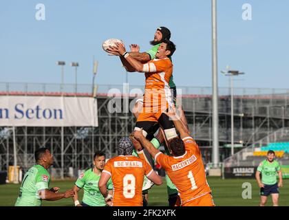 Austin, TX, USA. April 2021. Die Austin Gilgronis spielen am 25. April 2021 in Austin, Texas, die Seattle Seawolves in einem Major League Rugby Match. Austin Won, 42-15. Quelle: Scott Coleman/ZUMA Wire/Alamy Live News Stockfoto