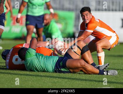 Austin, TX, USA. April 2021. Die Austin Gilgronis spielen am 25. April 2021 in Austin, Texas, die Seattle Seawolves in einem Major League Rugby Match. Austin Won, 42-15. Quelle: Scott Coleman/ZUMA Wire/Alamy Live News Stockfoto