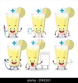 Arzt Beruf Emoticon mit Limonade Zeichentrickfigur. Vektorgrafik Stock Vektor