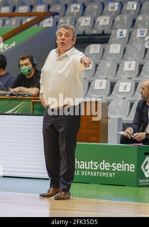 Pascal DONNADIEU Coach von NANTERRE 92 während des LNB Pro A Jeep Elite Nanterre 92 gegen Limoges Basketballspiels am 27. April 2021 im Palais des Sports in Nanterre, Frankreich. Foto von Loic Baratoux/ABACAPRESS.COM Stockfoto