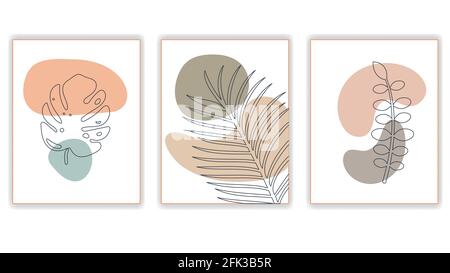 Set aus abstrakten Hintergründen, geometrischen Elementen und Formen, Blättern und Blumen Stock Vektor