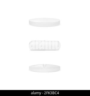 Set von realistischen weißen Pillen. 3d-Rendern von Medikamenten oder Vitaminen. Vektordarstellung auf weißem Hintergrund isoliert Stock Vektor