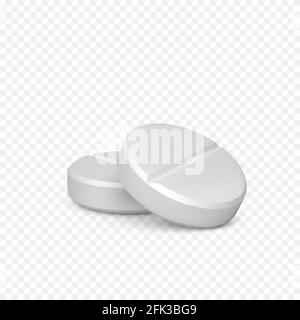 Paar Pillen. Realistische weiße Pillen. Vitamine Kapsel auf weißem Hintergrund. Realistisches Behandlungs-Tablet. Vektordarstellung isoliert auf transparent Stock Vektor