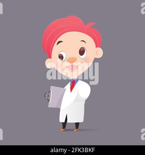 Der Cartoon Professor Doktor Im Weißen Gown Haben Sie Verrücktes, Lustiges Gesicht, Vektor-Illustration Stock Vektor