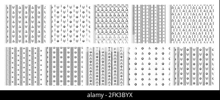 Nahtlose Striche handgefertigte Musterset. 20 schwarz-weiße Vektormuster für Web, Stoff, Geschenkpapier Stock Vektor
