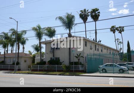 Los Angeles, Kalifornien, USA 27. April 2021 EINE allgemeine Sicht auf die Atmosphäre des ehemaligen Hacienda Motels, in dem Sänger Sam Cooke am 11. Dezember 1964 in der S. Figueroa Street 9137 in Los Angeles, Kalifornien, USA, ermordet wurde. Foto von Barry King/Alamy Stockfoto Stockfoto