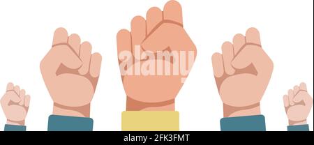 Vektor-Illustration von erhobenen Händen zu einer Faust zusammengeballt. Angehobene Faust Stock Vektor