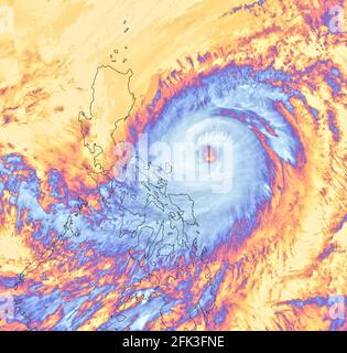 Supertyphon Surigae, bekannt als Bising auf den Philippinen, Pazifik, Südostasien, 19. April 2021 Hurrikan auf der nördlichen Hemisphäre Stockfoto