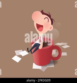 Cartoon Geschäftsmann müde schlafen im Büro, Schlafentzug und Überstunden Konzept, Vektor und Illustration. Stock Vektor