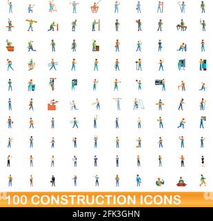 100 bau Symbole gesetzt. Cartoon Illustration von 100 Bau Symbole Vektor auf weißem Hintergrund einstellen Stock Vektor