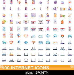 100 Internet-Symbole eingestellt. Cartoon Illustration von 100 Internet-Icons Vektor-Set isoliert auf weißem Hintergrund Stock Vektor
