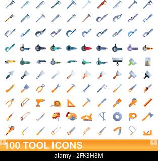 100 Werkzeugsymbole gesetzt. Cartoon Illustration von 100 Tool Icons Vektor-Set isoliert auf weißem Hintergrund Stock Vektor