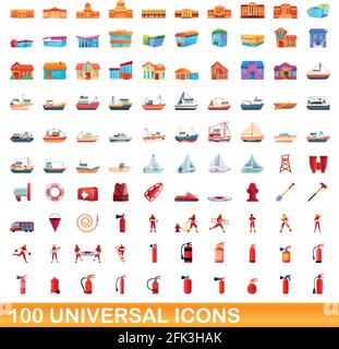 100 universelle Symbole gesetzt. Cartoon Illustration von 100 universelle Symbole Vektor auf weißem Hintergrund einstellen Stock Vektor