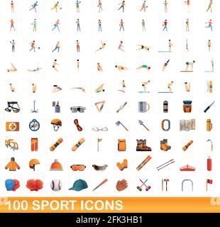 100 sport Icons einstellen. Cartoon Illustration von 100 Sport icons Vektor auf weißem Hintergrund einstellen Stock Vektor