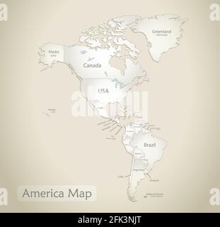 Amerika-Karte, Verwaltungseinheit mit Namen, alter Papierhintergrund-Vektor Stock Vektor