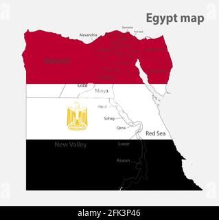 Karte von Ägypten in den Farben der Flagge Mit Verwaltungsdivisionen Vektor Stock Vektor