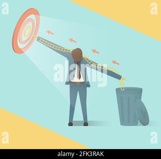 Das Konzept, ein Ziel zu erreichen, aus einer schwierigen Situation herauszukommen. Ein Mann hilft, aus dem Müll ins Licht zu kommen. Vektorgrafik. Stock Vektor