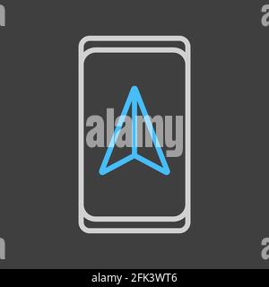 Smartphone mit Navigatorvektor-Symbol auf dunklem Hintergrund. Navigationsschild. Graph-Symbol für Reise- und Tourismus-Website und Apps Design, Logo, App, UI Stock Vektor