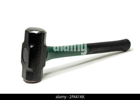 Vorschlaghammer mit grünem und schwarzem Griff. Stockfoto