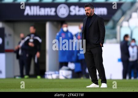 Gennaro Gattuso, Cheftrainer des SSC Napoli, blickt vor dem Spiel der Serie A zwischen Juventus FC und SSC Napoli auf. Stockfoto