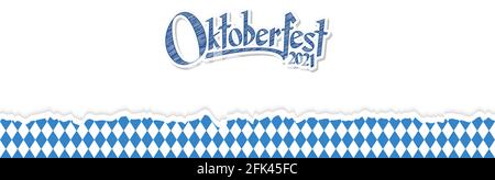 Oktoberfest Hintergrund mit aufgerissenen Papier mit blau-weiß kariert Muster Und Text Oktoberfest 2021 Stock Vektor