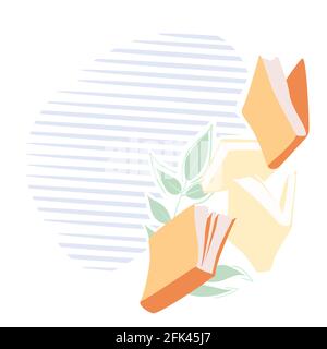 Gelbe Bücher fliegende Banner-Vorlage. Vektor minimalistischer Hintergrund mit Texturen für eine Bibliothek. Bildungsposter, Flyer, Werbung. Knowledge Web Stock Vektor
