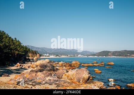 Blick auf den Strand vom Igari Anchor Observatory in Pohang, Korea Stockfoto