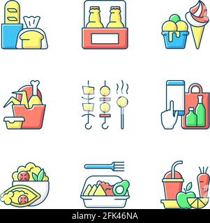 RGB-Farbsymbole für Abholung und Lieferung eingestellt Stock Vektor