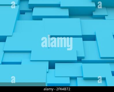 Abstrakte Minimalszene mit geometrischen Formen in Blau. Oberfläche der Figuren. Architektur und Design. 3D-Rendering. Stockfoto
