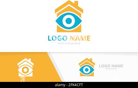 Kombination aus Vector Eye und House Logo. Einzigartige Designvorlage für das Logo des Hauses. Stock Vektor