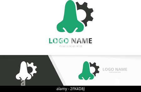 Vector Nose und Gear Logo Kombination. HNO-Klinik, Design-Vorlage für otolaryngologische Logotypen. Stock Vektor
