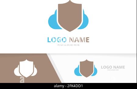 Kombination aus Vector Shield und Cloud-Logo. Design-Vorlage für das Sicherheitslogo. Stock Vektor