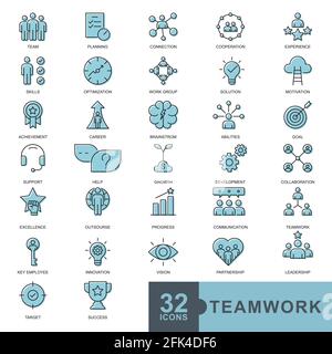 Business Teamwork, Teambuilding, Arbeitsgruppe und Personalwesen minimal dünne Linie, Glyphe solide, gefüllte Farbe Web-Icon-Set. Icons Sammlung. Einfache V Stock Vektor