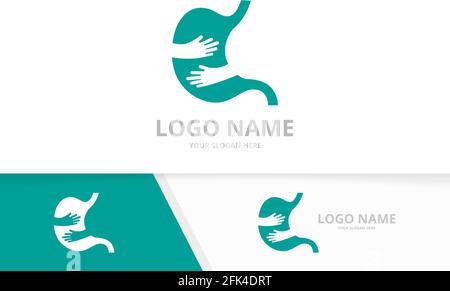 Vector Magen und Hände Logo Kombination. Einzigartige Designvorlage für das Logo des Gastrointestinaltrakts. Stock Vektor
