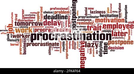 Konzept der Procrastination Word Cloud. Collage aus Worten über Verschleppung. Vektorgrafik Stock Vektor