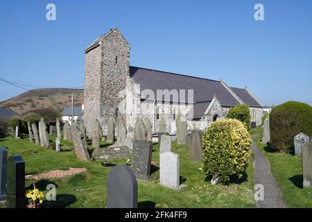 St. Mary's Church Rhossili, auf der Gower Peninsula Wales Großbritannien. Ländliche walisische Dorfkirche, denkmalgeschütztes Gebäude Stockfoto