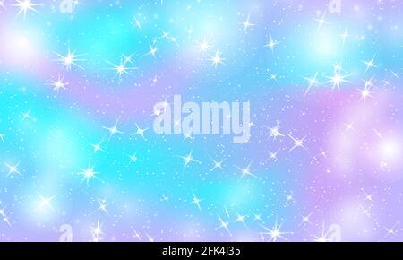 Holographischer Regenbogenhintergrund. Magische Sterne. Einhorn-Muster. Vektor Stock Vektor