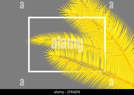 Rahmen mit Palmblättern. Floraler tropischer Hintergrund. Gelbe und graue Farben. Abstraktes Cover-Design. Stock Vektor