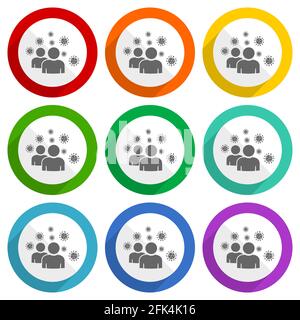 Virus, Infektion, Übertragungsvektorsymbole, Satz von bunten flachen Design-Tasten für webdesign und mobile Anwendungen Stock Vektor