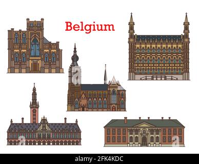 Belgien Wahrzeichen und Architektur Gebäude, Kirchen und Kathedralen, Vektor. St. Peter Kirche oder Sint Pieterskerk und Universität in Leuven, Rathaus Stock Vektor