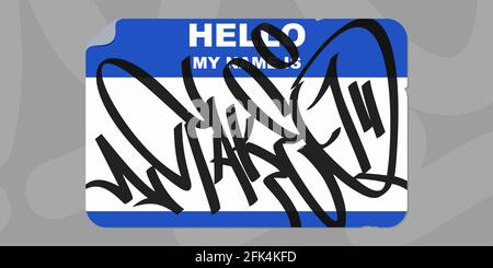 Abstrakt Flache Graffiti Stil Sticker Hallo Mein Name Ist Mit Einige Street Art Schriftzug Vektor Illustration Art Stock Vektor