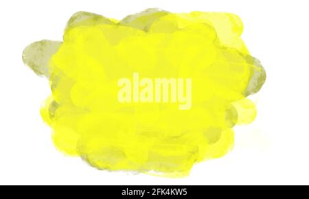 Gelber Aquarellfleck auf weißem Hintergrund. Stockfoto