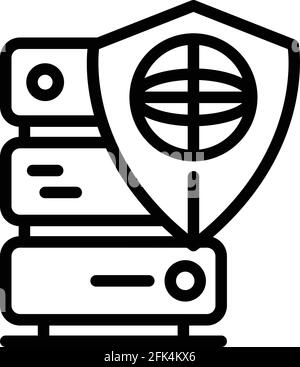 Symbol für sicheren Datenserver. Skizzieren Sie das Vektorsymbol des gesicherten Datenservers für das Webdesign, das auf weißem Hintergrund isoliert ist Stock Vektor